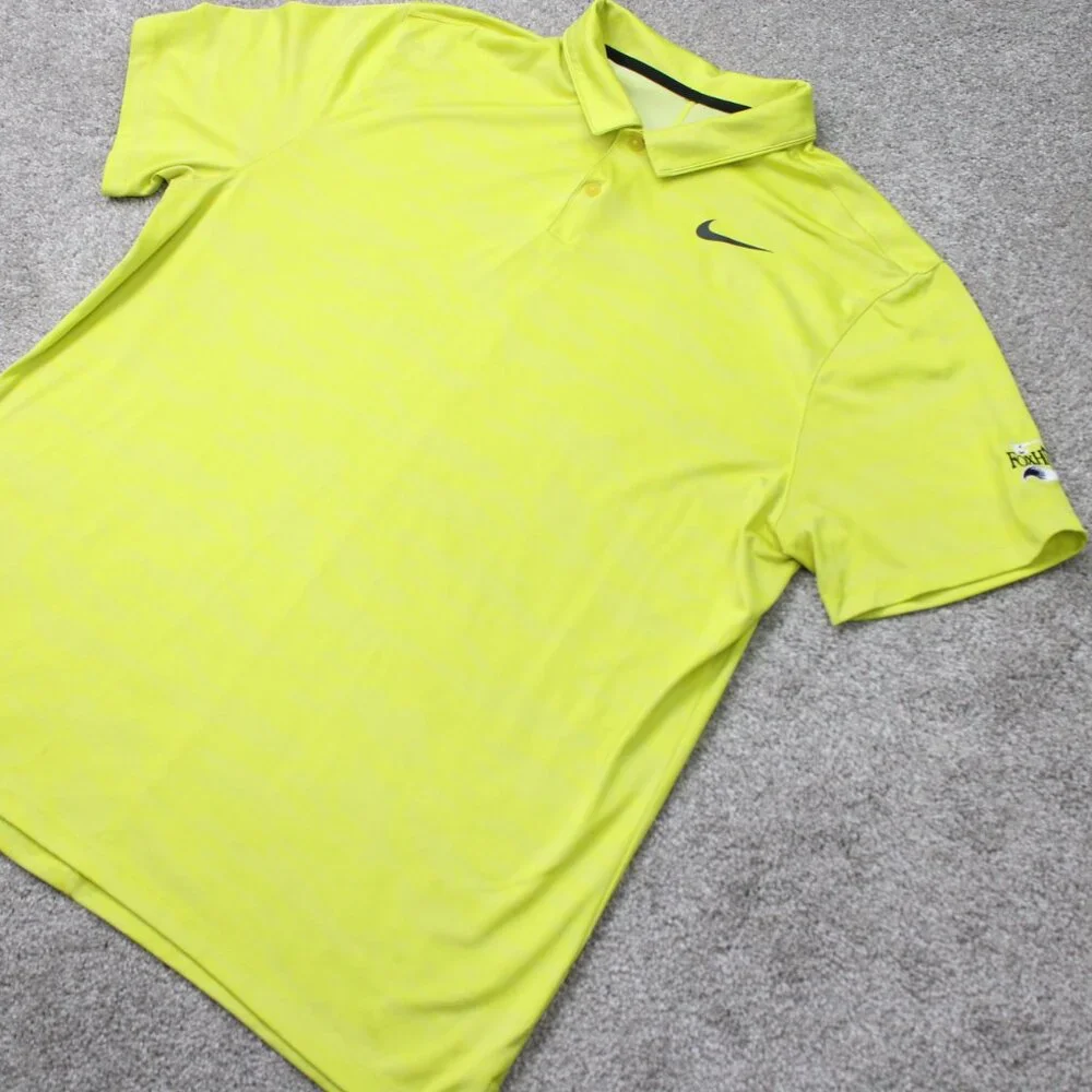 Nike Golf Polo Mens XL Yellow Icon‎ Jacquard Camo Standard Fit Dri-Fit S/S